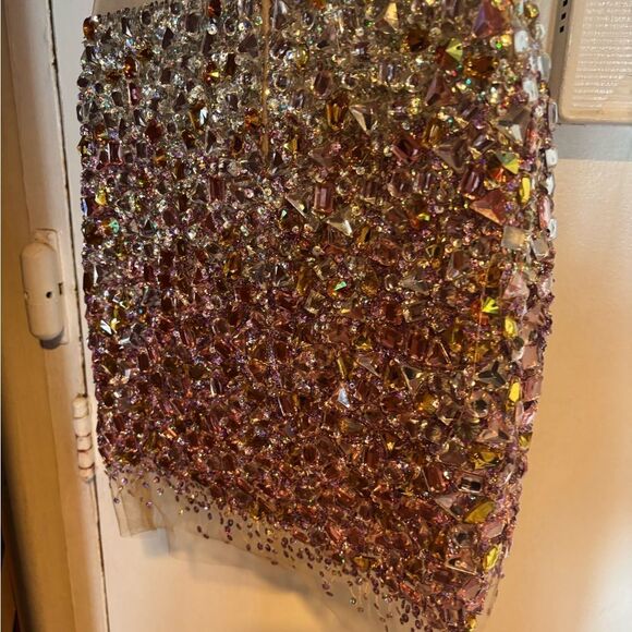 JOVANI Dress Formal Beaded Prom Sheer Nude Silver Illusion Mesh Gown rhinestone - Picture 4 of 10